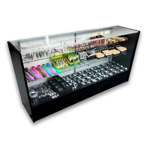 Vente au détail personnalisée Mdf 4 pieds <span class=keywords><strong>noir</strong></span> en <span class=keywords><strong>bois</strong></span> pleine vision magasin de fumée <span class=keywords><strong>vitrine</strong></span> <span class=keywords><strong>vitrine</strong></span> en verre avec lumière - Product Image 1