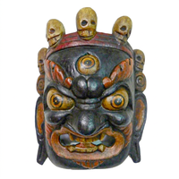 Masque de Mur Mahakala en Bois Népalais Gravé à la Main de Haute Qualité, Marque Samyak, Crânes Traditionnels Rituels Himalayens, Vengeurs Hindous