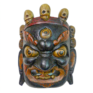 Masque en bois de Mahakala gravé à la main du Népal, sculptures de crânes traditionnelles de l'Himalaya, rituel hindou, Bhairav féroce, sculpture murale - Product Image 1