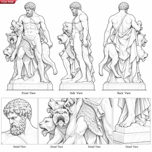 YOUFINE Statue d'Hercule en <span class=keywords><strong>marbre</strong></span> blanc sculpté à la main capturant Cerbère, sculpture classique du dieu <span class=keywords><strong>grec</strong></span> pour la décoration de villa et de jardin - Product Image 3
