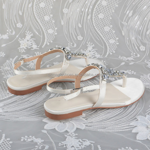 Customized Ivory Fabric Dressy Flat <strong>Sandals</strong> for Wedding with <strong>Jewels</strong> Women Bridal <strong>Sandals</strong> - Product Image 3