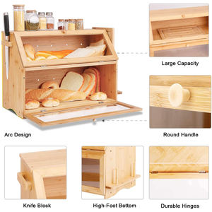 Double Extra Large Bamboo <b>Bread</b> <b>Box</b> 100%Natural <b>Wooden</b> <b>Bread</b> Storage - Product Image 3