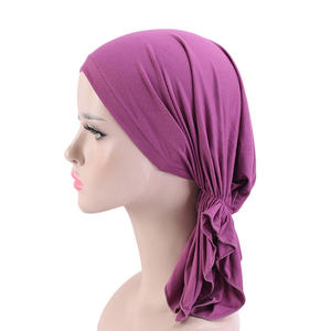 C107296 Foulard pré-noué en coton de <span class=keywords><strong>bambou</strong></span> musulman, <span class=keywords><strong>bonnet</strong></span> de chimiothérapie, turban pour femmes, couvre-chef, foulard, bandana pour le cancer - Product Image 6