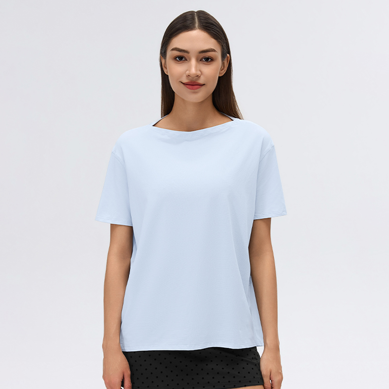 Elastic Plus Size Women's Seamless Neck Sportswear Fitness Quick Dry Breathable Comfortable Loose Fit Short Sleeve Yoga T-shirt