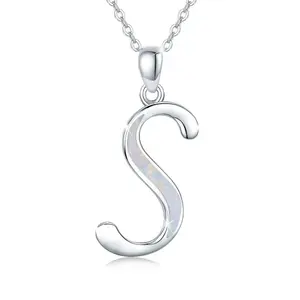 Personalized Necklace Name 925 Sterling Silver Initial S Monogram Letter With Created Opal Alphabet Necklace