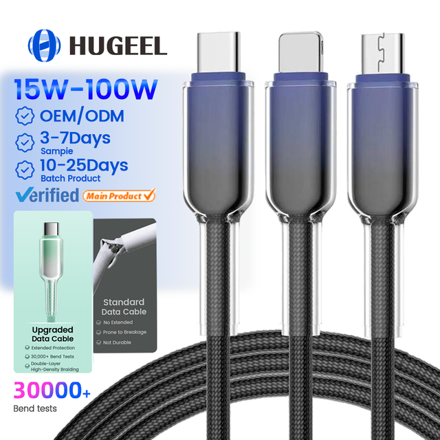 Factory Price 3 In1 USB C Cable Fast Charging 3ft 6ft 10ft Custom Type C Data Cable for Phone Tablet Watch OEM Type C Cable Kit