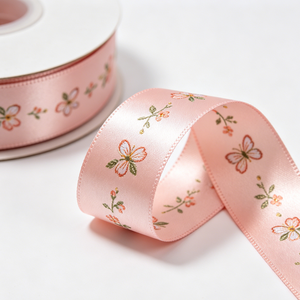 Ruban en satin PET recyclé imprimé couleur rose clair personnalisé avec nœud papillon pour emballage cadeau de fleurs de printemps - Product Image 2