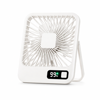 Ventilateur de bureau rechargeable 1800 mAh, petit ventilateur portable, commande à un bouton, ventilateur carré suspendable avec affichage numérique