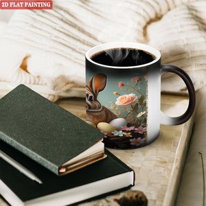 Tasse à base stable anti-déversement 11oz en céramique noire givrée, sensible à la chaleur, pour sublimation - Product Image 3