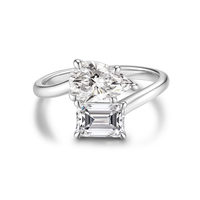 Bague de mariage de luxe à deux pierres en argent sterling 925 avec incrustation de zirconiums cubiques, ton or et argent, pour femme