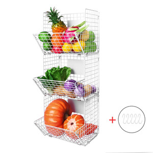 Cesta de alambre colgante de 3 niveles, contenedores de almacenamiento montados en la pared con <span class=keywords><strong>pizarra</strong></span> ajustable y ganchos en S - Product Image 1