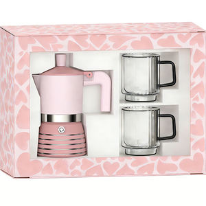Juego de Cafetera <span class=keywords><strong>Moka</strong></span> para el Día de San Valentín, Cafetera Espresso Rosa para Estufa con Tazas de Vidrio, Regalo Romántico de Café para Él y Ella - Product Image 1