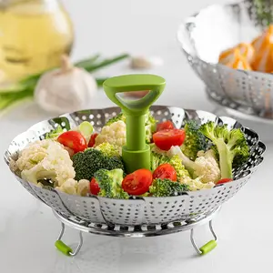 Besafe Aço Inoxidável Dobrável Expansível Vegetal Food Steamers Basket com alça para Veggie Fish Seafood Cooking