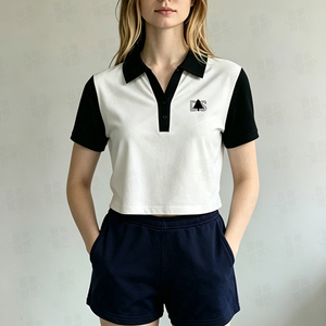 Wholesale New Design Cotton Jersey Fabric Two-Tone Polo Shirts Cropped Short Sleeve High Quality Custom Logo Team Polo Shirts - Product Image 2