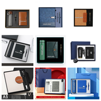 Set Hadiah Notebook Biru Mewah Logo Kustom OEM ODM, Pulpen Logam Isi Ulang, USB Drive, Kotak Hadiah Promosi Bisnis