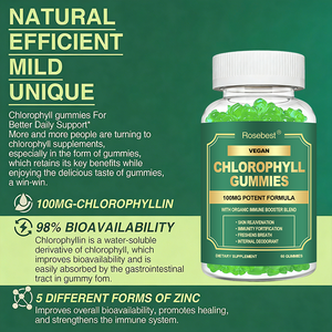 Compléments alimentaires en gommes de chlorophylle bio, véganes, sans sucre, saveur naturelle, 100 mg, pour la détoxification corporelle et les antioxydants, vente en gros sur mesure - Product Image 2