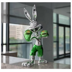 Offre Spéciale populaire miroir galvanoplastie résine lapin Boxer Statue Art artisanat pour la décoration ou la Collection intérieure ou extérieure - Product Image 2