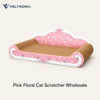 Chaise longue griffoir pour chat en carton ondulé rose à motifs floraux, style victorien, siège à griffer, mobilier orné, vente en gros