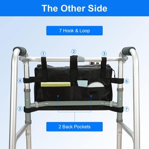 Déambulateur pliable pour fauteuil roulant Panier de rangement mains libres Caddy Grand sac fourre-tout pour marcheur avec porte-gobelet - Product Image 3