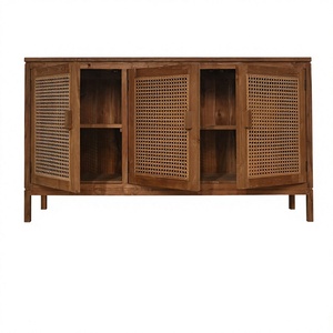 Aparador Moderno de Madera Maciza con Puertas de Ratán, 3 Puertas de Almacenamiento para Comedor, Mueble Buffet - Product Image 2