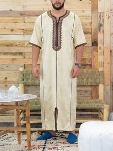 Túnicas Largas para Hombres Musulmanes, Kimonos Juba de Estilo Marroquí con <span class=keywords><strong>Bordado</strong></span> y Rayas de Manga Corta para Hombres Árabes - Product Image 5