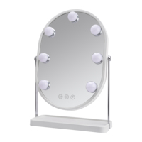 Oval LED Lighted Vanity Mirror Touch Switch Metal Frame 1X Magnification 7 Dimmable LED Lights Storage Tray USB Rechargeable