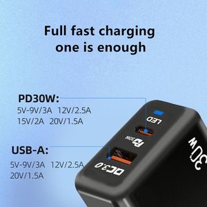 US/EU//UK <b>Plug</b> 30W USB <b>C</b> Phone <b>Charger</b> QC3.0 Fast Charging A+<b>C</b> Dual Port Power Adapter With Led Light for 16 15 14 13 12 Pro Max - Product Image 5