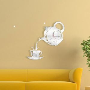 3D DIY Teapot Shape <b>Wall</b> <b>Clock</b> Acrylic Mirror <b>Clock</b> Modern Kitchen Home <b>Decor</b> <b>Wall</b> Sticker Hollow Digital <b>Clock</b> - Product Image 2