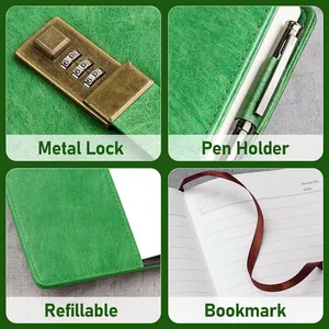 Carnet <span class=keywords><strong>de</strong></span> notes A5 personnalisé 240 pages, couverture verrouillable personnalisable, pour homme et <span class=keywords><strong>femme</strong></span>, vert herbe, planificateur, stylo, coffret cadeau, PU/cuir - Product Image 3