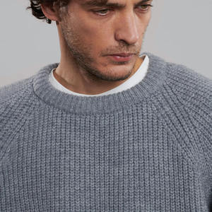 Outono e Inverno Camisola De Malha Mens Loose Fit Chunky Needle 9GG Camisola Texturizada De Cor Sólida - Product Image 2