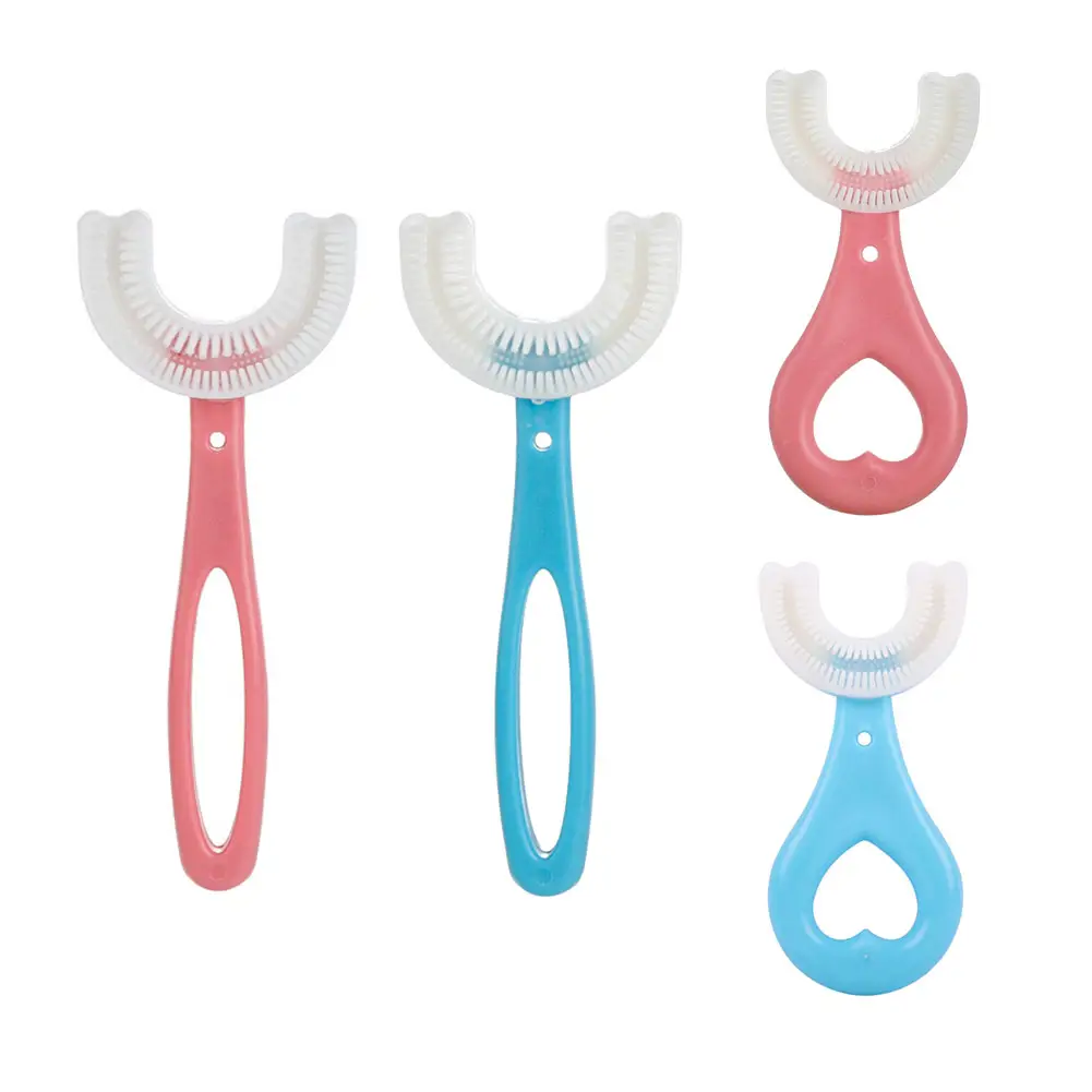 Vente en gros de brosse à dents pour enfants brosse à dents en forme de U pour bébé avec poignée brosse de nettoyage en silicone pour tout-petits brosse à dents pour bébé