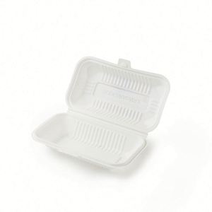 Vajilla Rectangular Desechable Biodegradable Blanca de 20.3x20.3cm, de Almidón de Maíz, con 3 Compartimentos, para Servicio de Catering en Restaurantes y Cantinas - Product Image 1