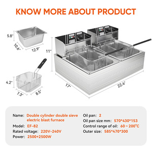 Friteuse électrique professionnelle double cuve 5000W avec 2 paniers en acier inoxydable pour frites, poulet et restauration - Product Image 6