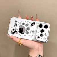 Coque de téléphone portable en peau d'agneau anti-traces de doigts avec motif patte de chat peinte pour 17 Pro Max & 16 avec support intégré
