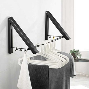 <strong>Wall</strong> Mounted Folding Collapsible <strong>Clothes</strong> <strong>Rail</strong> with Rod, Aluminum Hanging Wardrobe Hanger Racks Dryer - Product Image 6