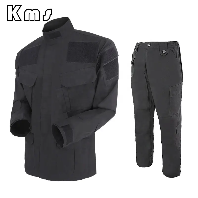 KMS Set seragam Trekking taktis hitam, poliester antilembap dan katun luar ruangan desain pembaruan grosir