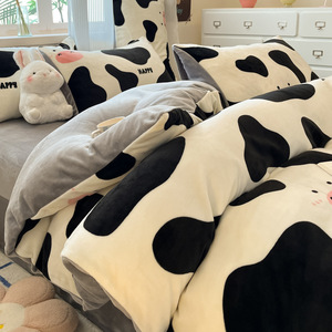 Dexinhong Winter Milk Fleece <b>Bedding</b> <b>Set</b> Double-Sided Coral Fleece Thickened Duvet Cover And Sheet <b>Set</b> Modern Minimalist Style - Product Image 3