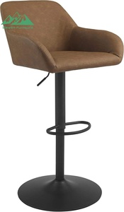 <span class=keywords><strong>Tabouret</strong></span> de <span class=keywords><strong>bar</strong></span> pivotant réglable avec accoudoirs, chaise de <span class=keywords><strong>bar</strong></span> rembourrée en similicuir marron avec base en métal noir - Product Image 6