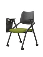 Chaise de bureau exécutive moderne en tissu maillé avec roulettes, tablette d'écriture, design pliable, siège confortable, chaise pliable mobile