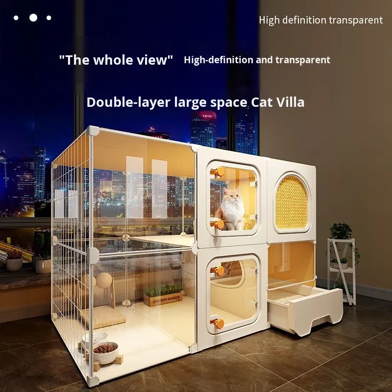 Extra Large Panoramic Indoor Cat Villa – Spacious Cloth Pet Cage with Integrated Toilet, Cat House & Dog House - View 2
