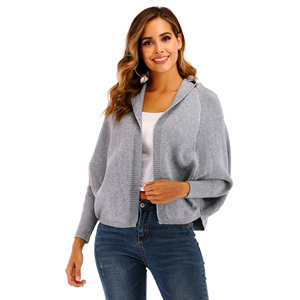 Customization Logo Fashion <strong>Women</strong> Solid <strong>Hooded</strong> Sweater <strong>Long</strong> Sleeve Batwing Sweater <strong>Cardigans</strong> - Product Image 4