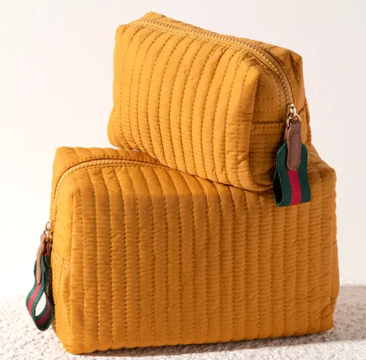 Tas Wanita Kustom Puffy Puffer Berlapis Nilon Madu Oranye Kosmetik Makeup Perlengkapan Mandi Kecantikan Travel Boxy Pouch Bag