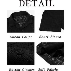 Camisa de algodón informal para hombre 2025 con botones de encaje y cuello cubano de manga corta y diseño calado Tops de verano - Product Image 5