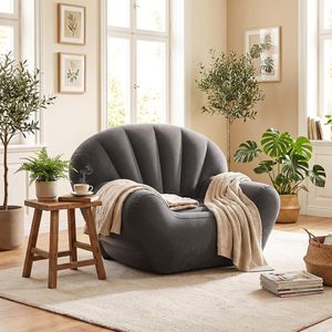 Inflatable Couch, Flocked Surface Blow up Chair Folding Portable Flocking Inflatable <b>Air</b> <b>Sofa</b> Lazy <b>Sofa</b> for Living Room Learning - Product Image 6
