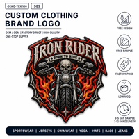 Patchs thermocollants brodés personnalisés pour veste de moto, chapeau, avec motifs crâne, flamme, bouclier, fleur