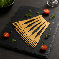 Ensemble de couteaux, fourchettes et cuillères jetables en bambou biodégradable et écologique avec logo personnalisé pour les hôtels et les fêtes en plein air (140 mm)