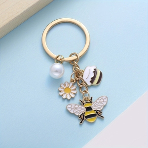 Bee & Daisy Keychain với giả ngọc trai & bánh quyến rũ, hợp kim vàng vòng chìa khóa cho ví, dễ thương phụ kiện thời trang cho phụ nữ - Product Image 6