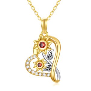 Collier Cœur Tournesol en Or Massif 14K Plaqué Rhodium pour Femme, Or Blanc/Jaune, Moissanite, Bijou Tendance pour Anniversaire - Product Image 1