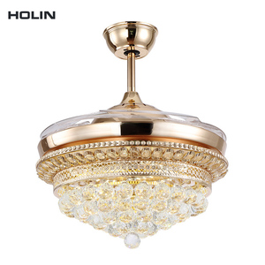 Bán Buôn 42-Inch Vàng Deluxe Acrylic Có Thể Thu Vào DC Điều Khiển Từ Xa Vô Hình Đèn Chùm Pha Lê Quạt Đèn Trần Ánh Sáng Với Fan - Product Image 3