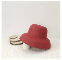 Cappello Estivo Rosso Stile Hepburn Y2K a Tesa Larga in Carta Intrecciata da Donna, Corona Rotonda, Vintage Francese, Protezione Solare da Spiaggia